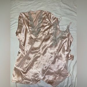 2 pc dress and robe satin set